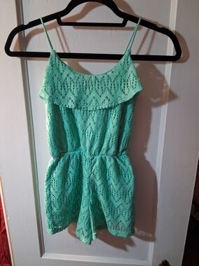 Girls Mint Green Lace One-Piece Bodysuit Romper